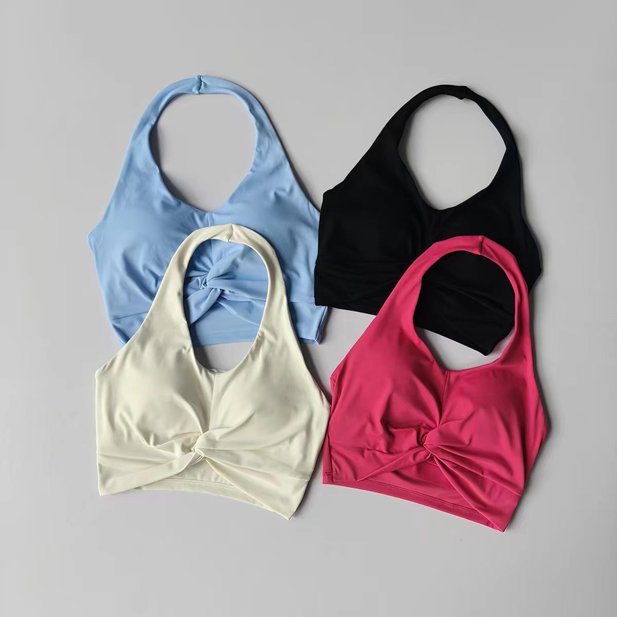 Pilates Yoga Top - 여성용 홀터넥 푸쉬업 스포츠 브라 고정