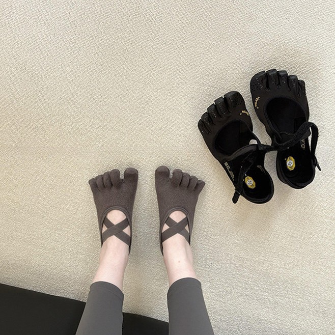 Medias Para Pilates Y Yoga - 여성용 크리스크로스 스트랩 5발가락 요가 양말,